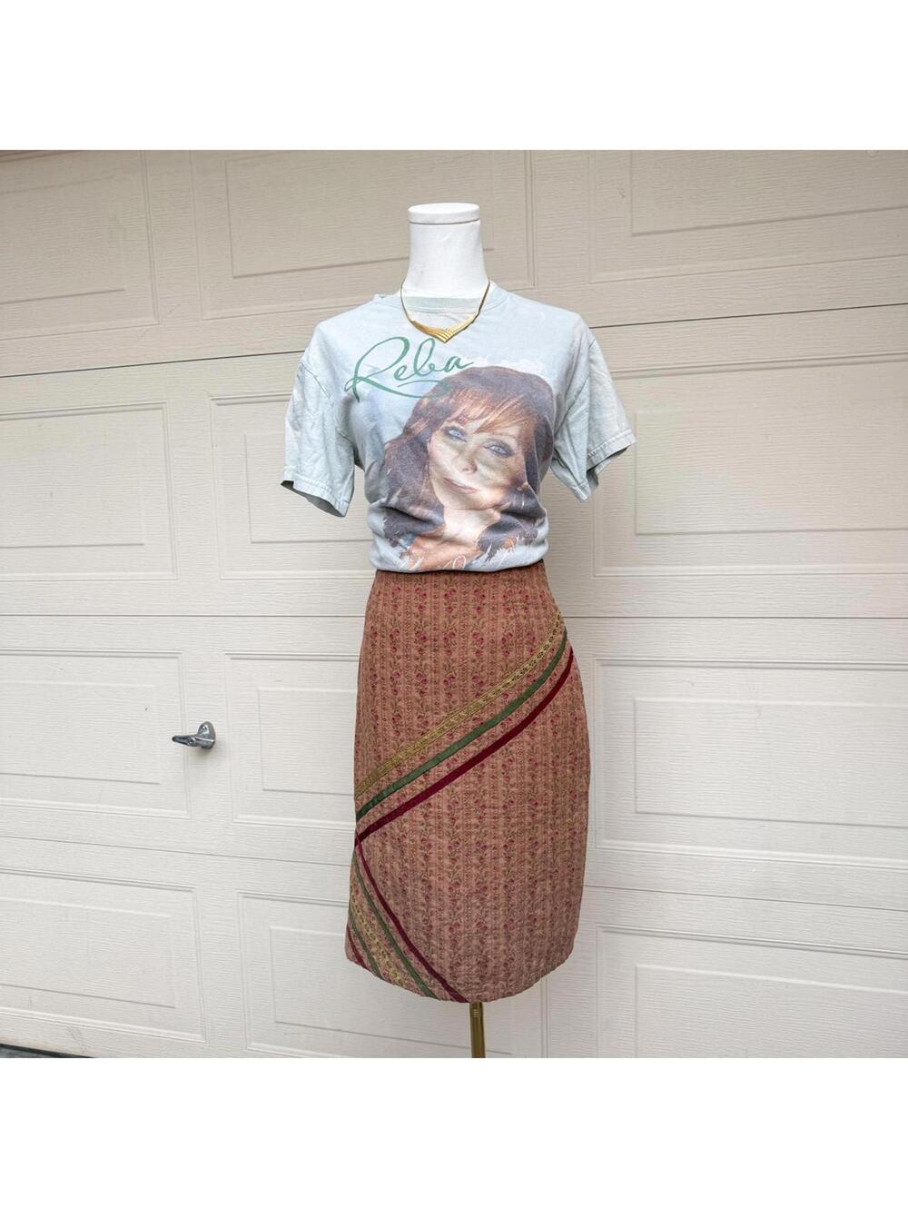 Vintage Kit Courou Midi Skirt Floral Stripe Boho Cottagecore (S)